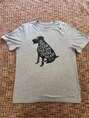 Life Is Good T-Shirt,  Men’s S, Gray/black Dog, “be the person your dog… NWT